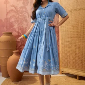 Women's Print A-Line Midi Dress – Style 504