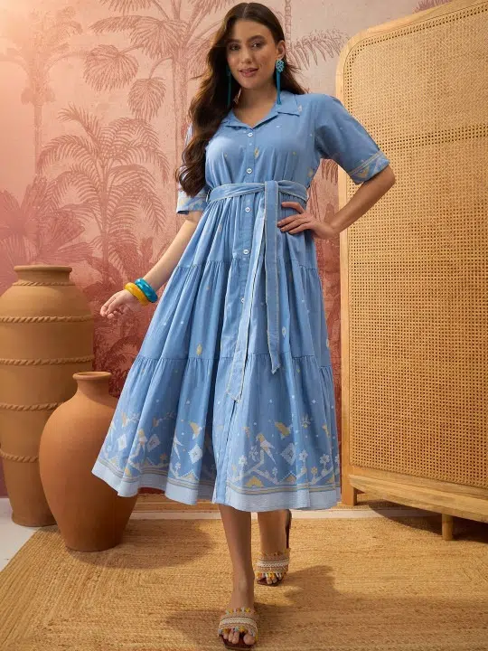 Women's Print A-Line Midi Dress – Style 504