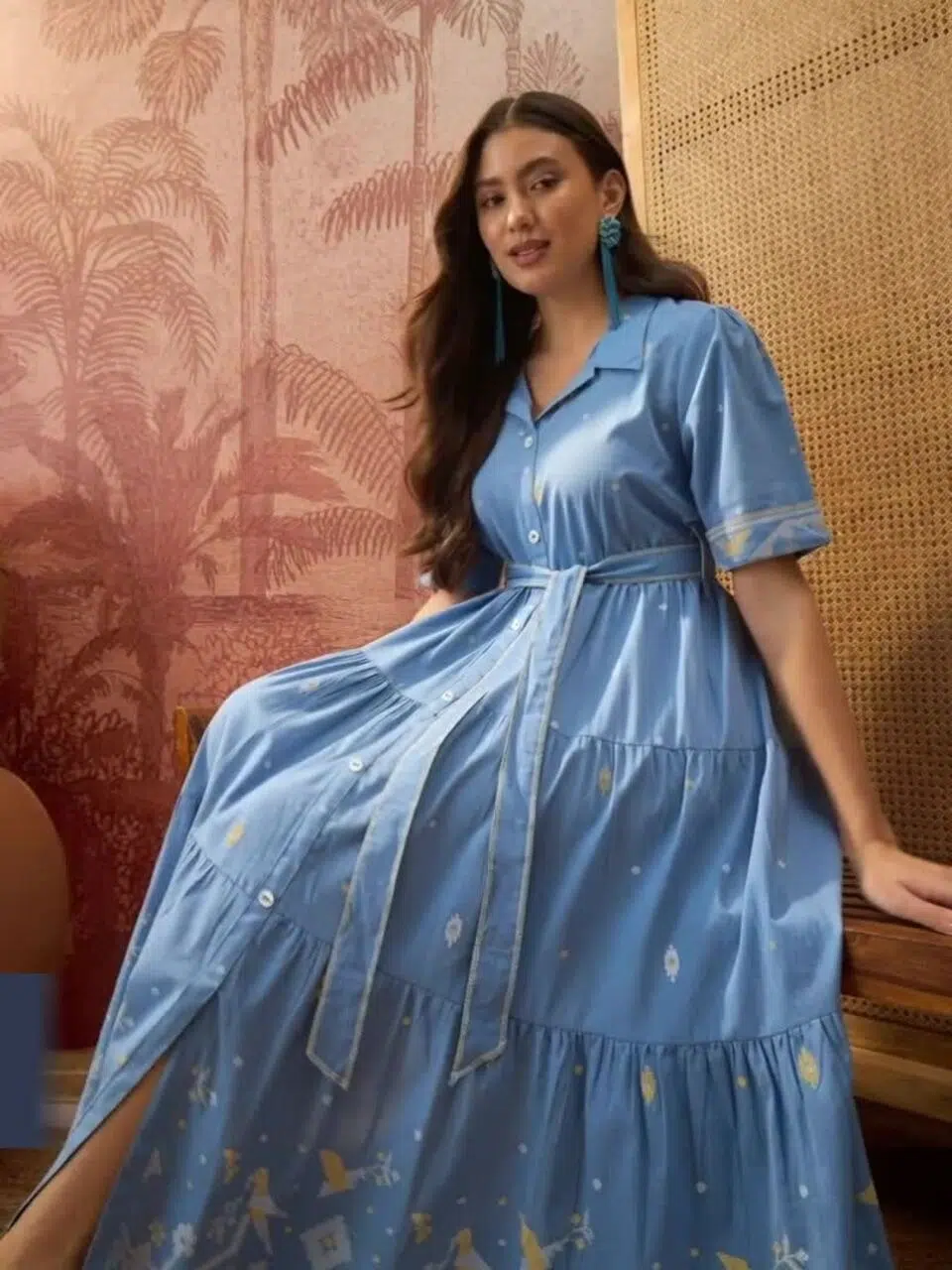 Women's Print A-Line Midi Dress – Style 504