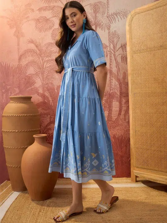 Women's Print A-Line Midi Dress – Style 504