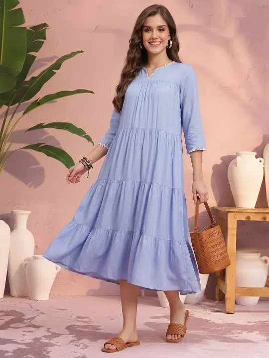 Women's Print A-Line Midi Dress – Style 903