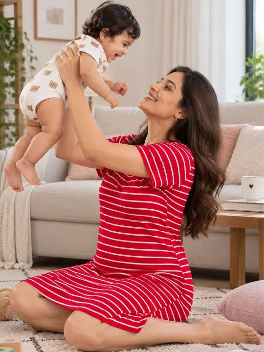 Women's Stripe Maternity Shirt Dress – Style 926