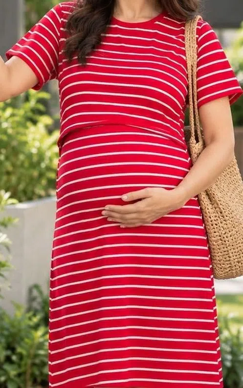 Women's Stripe Maternity Shirt Dress – Style 926