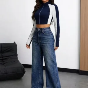 Women's Wide Leg High-Rise Distressed Jeans – Style 235