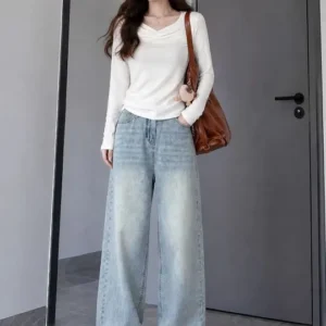 Women's Wide Leg High-Rise Heavy-Fade Stretch Jeans – Style 560
